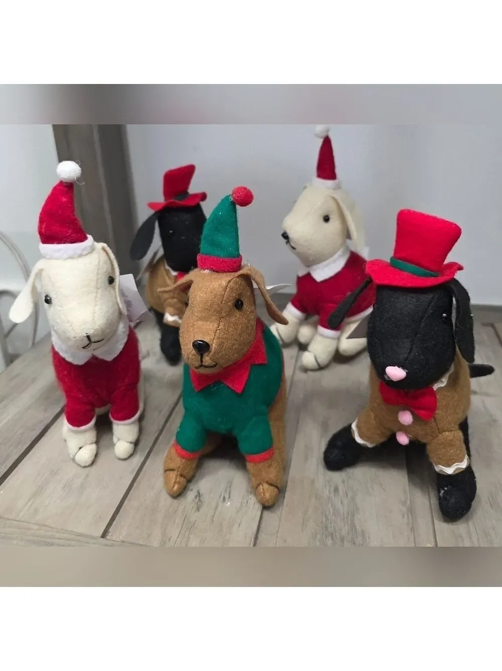 Set Of Five Christmas Decor Plush Fabric Dogs - New With Tags
